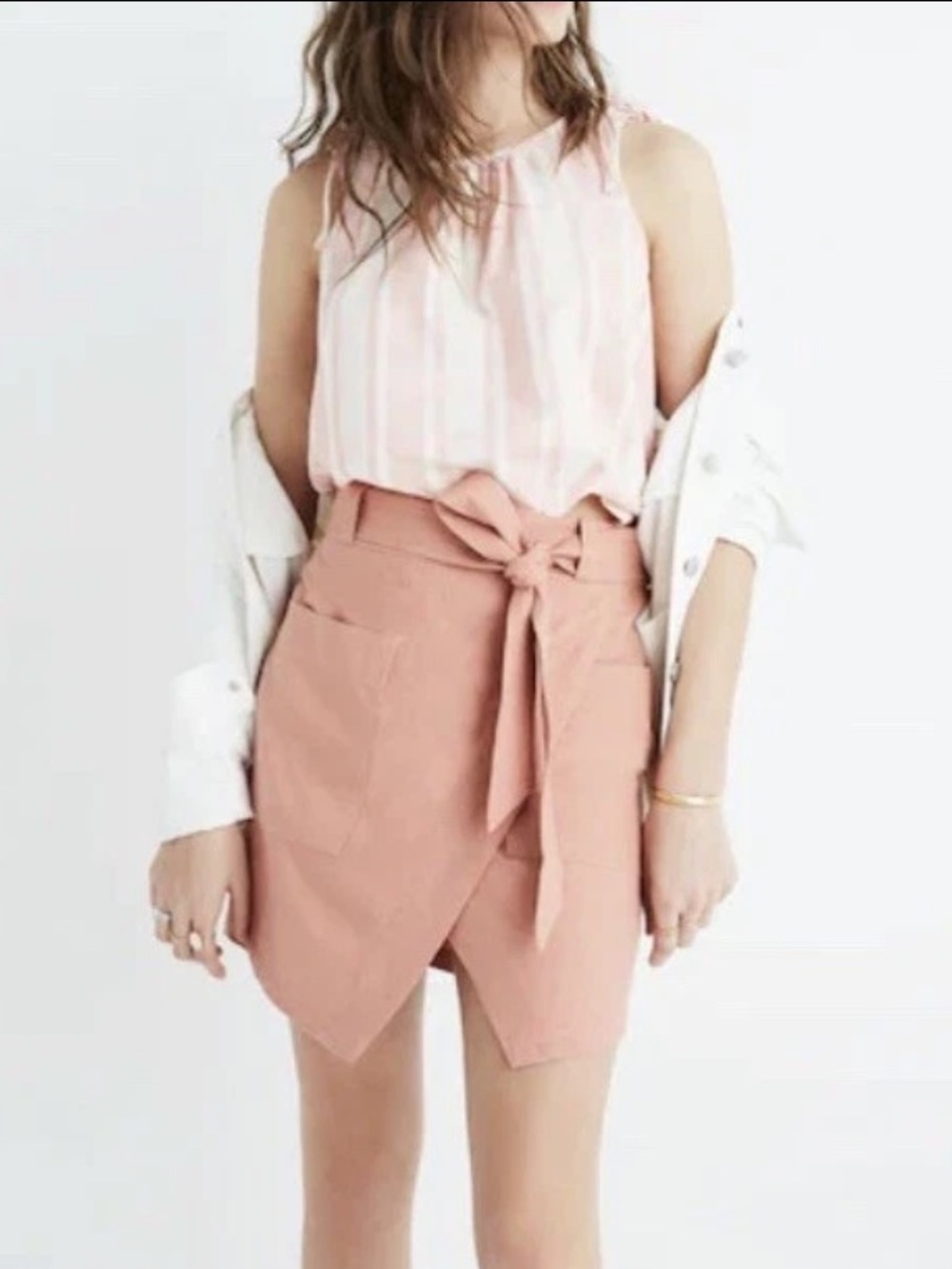 NWT Madewell Women's Portside  Faux Wrap Skirt  NO BELT  Sz 2 Raw Silk In Blush